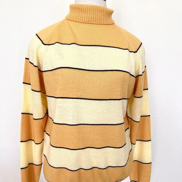 70's Mock Neck Striped Pullover Sweater - Size Medium/Large - Picture 1 of 8